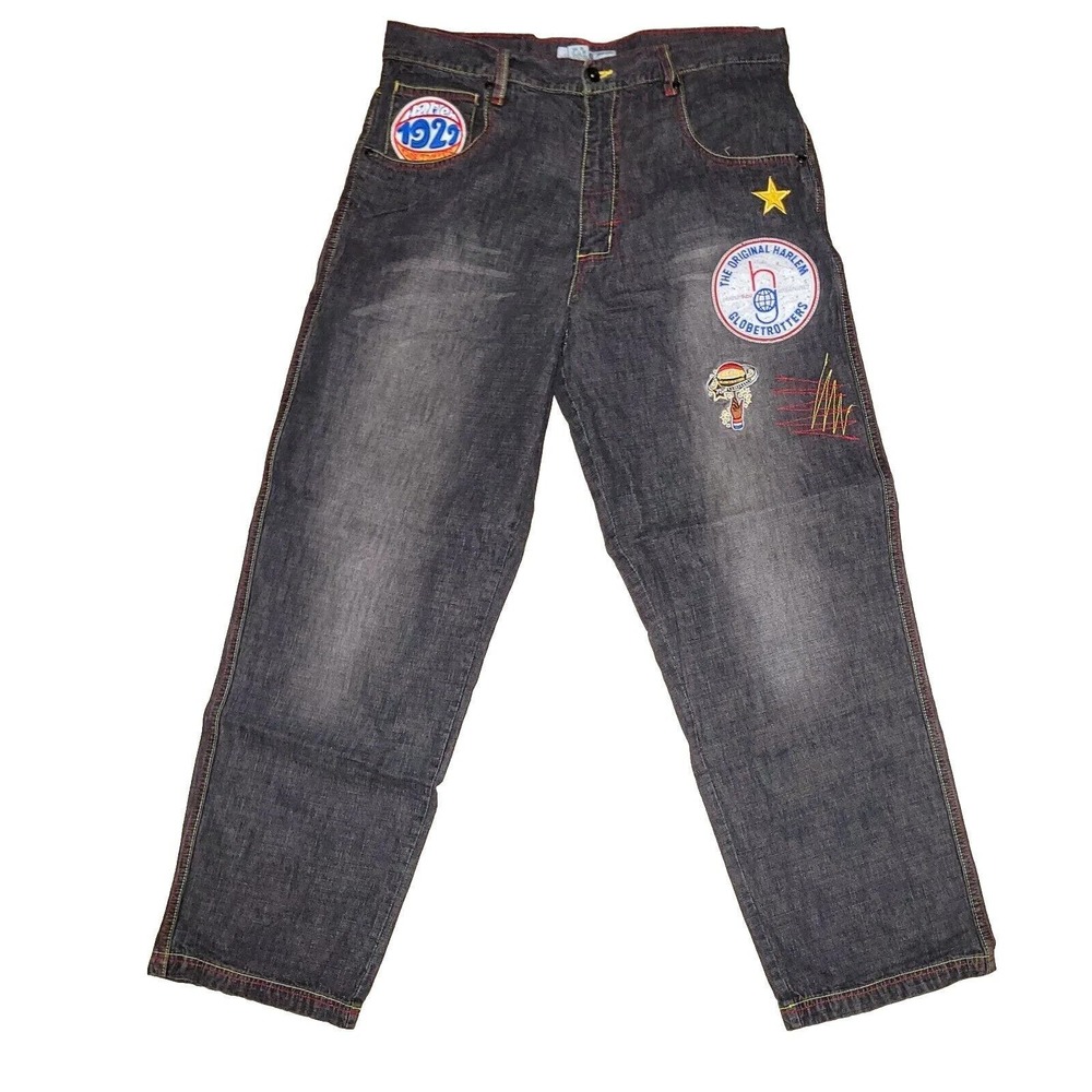 Vintage RARE FUBU 36 X 34 Harlem Globetrotters Platinum Lmtd Edition Black Jeans
